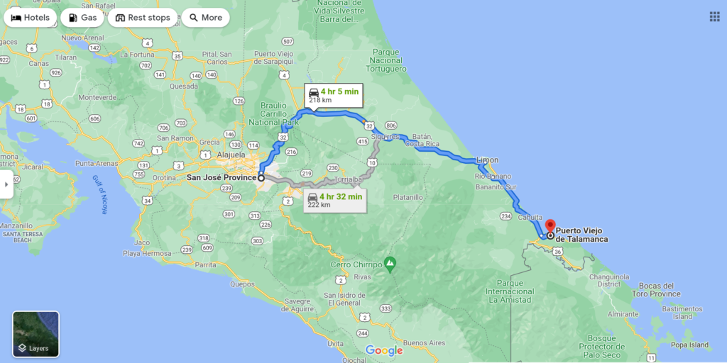 Costa Rica Map - San Jose to Puerto Viejo - down town puerto viejo