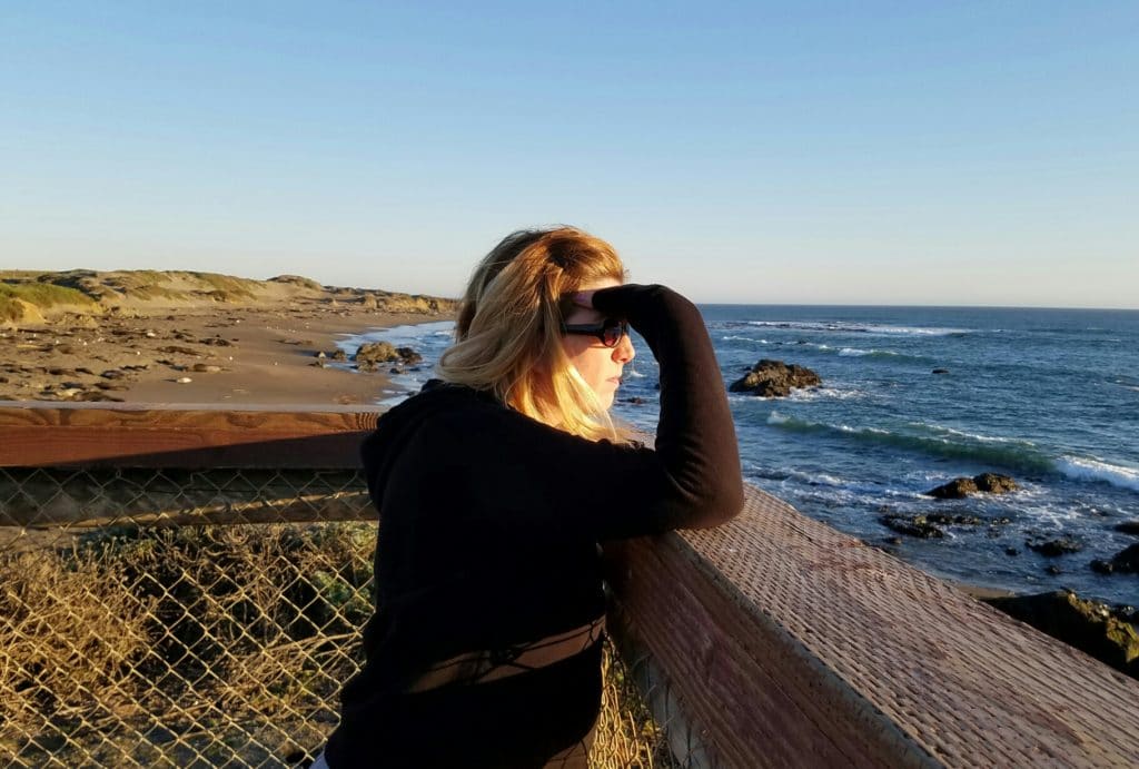 Eden Fite watching elephant seals near San Simeon, Californai