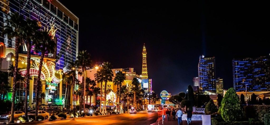 Las Vegas strip lit up at night