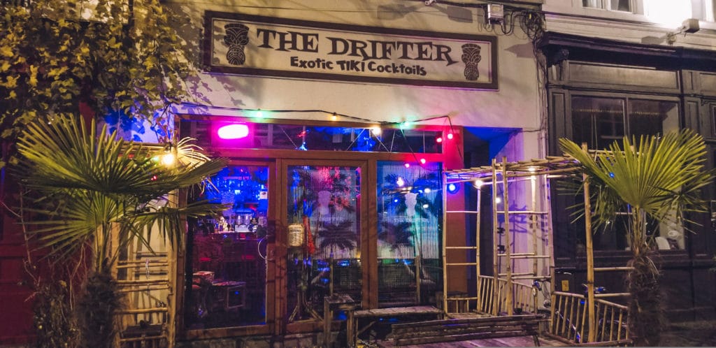 The entrance of The Drifter Tiki Bar in Ghent, Belgium