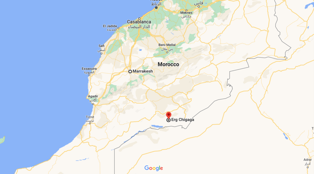 Map of Morocco to Erg Chigaga