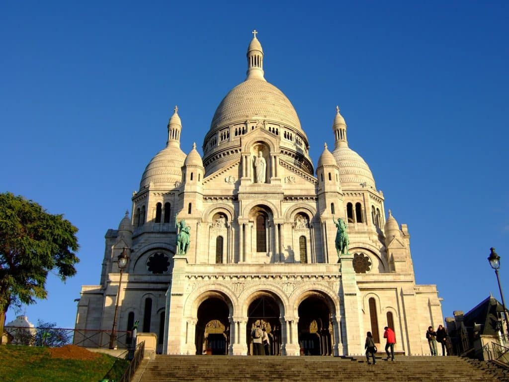 view of the Sacre Coeur from the stairs below