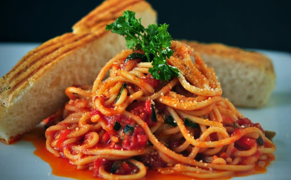 Plate of pasta with bread