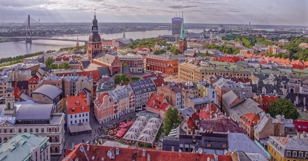 View from the top of St. Peter's Church in Riga, Latvia
