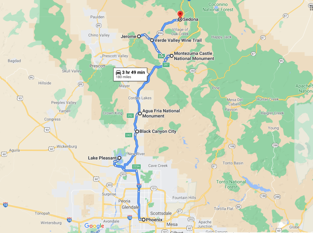 Phoenix to Sedona drive route