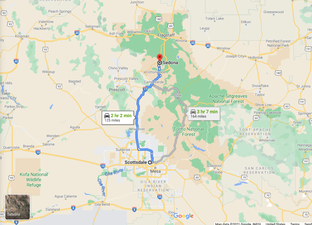 Scottsdale to Sedona Map