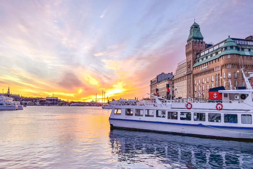 Sweden City center over the water at sunrise