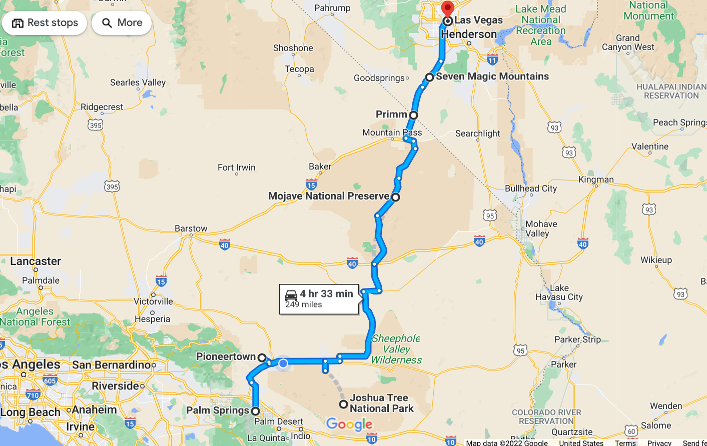 vegas to palm springs road trip how long